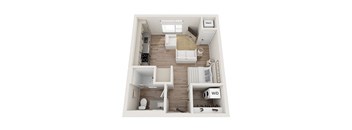 Studio 1 bathroom floor plan at Kesler Apartments in Downtown Fargo, Fargo, ND 58102