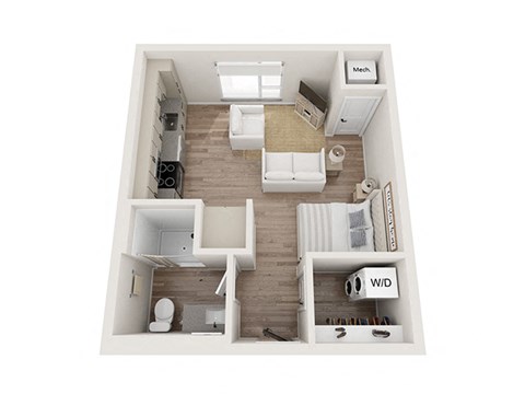 Studio 1 bathroom floor plan at Kesler Apartments in Downtown Fargo, Fargo, ND 58102