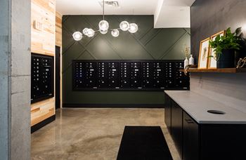 Mail area with secure package room at Kesler Apartments, Fargo, North Dakota, 58102