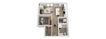 1 bedroom 1 bathroom Walter Floor Plan at Mercantile on Broadway, Fargo, ND, 58102