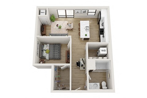 1 bedroom 1 bathroom Walter Floor Plan at Mercantile on Broadway, Fargo, ND, 58102
