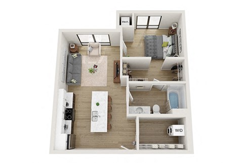 1 bedroom 1 bathroom George Floor Plan at Mercantile on Broadway, Fargo, ND 58102