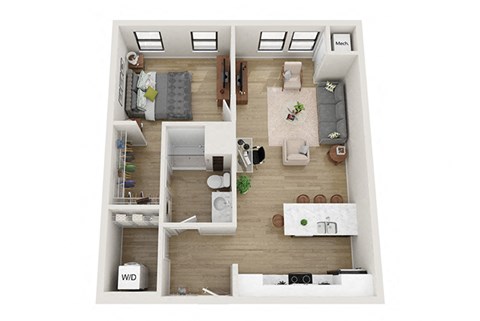 1 bedroom 1 bathroom Dakotah Floor Plan at Mercantile on Broadway, Fargo, ND 58102