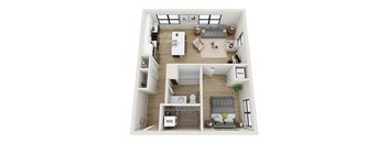 1 bedroom 1 bathroom Martin Floor Plan at Mercantile on Broadway, Fargo, ND 58102