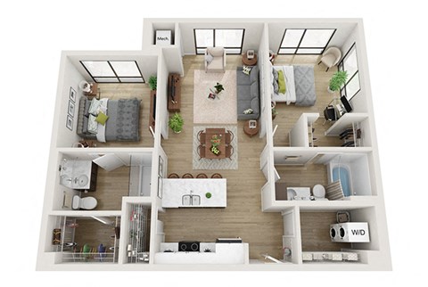 2 bedroom 2 bathroom  Johnson Floor Plan at Mercantile on Broadway, Fargo, North Dakota 58102