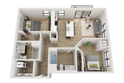 2 bedroom 2 bathroom Bowers Floor Plan at Mercantile on Broadway, Fargo, North Dakota 58102