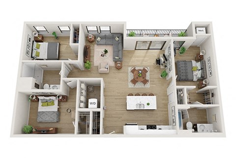 3 bedroom 2 bathroom  Schumacher Floor Plan at Mercantile on Broadway, Fargo, ND 58102
