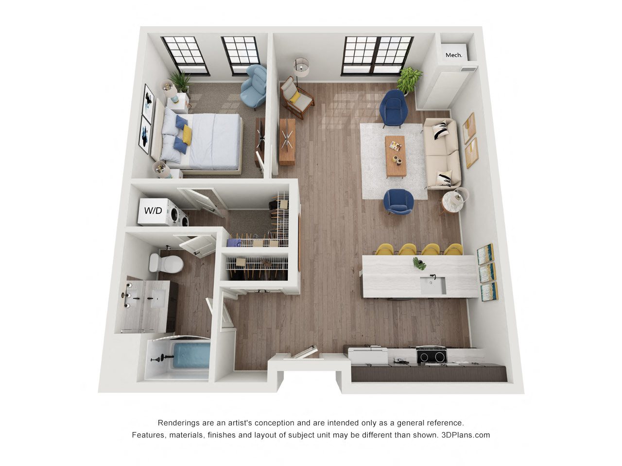 a 1 bedroom floor plan with a bathroom and a living room at The Landing at 1001 NP, Fargo, ND 58102