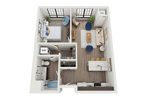 1 bedroom 1 bathroom floor plan at The Landing at 1001 NP, Fargo, ND 58102