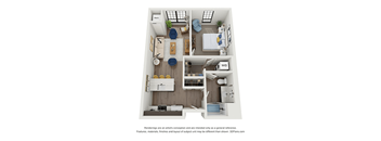 1 bedroom 1 bathroom floor plan A at The Landing at 1001 NP, Fargo, North Dakota 58102