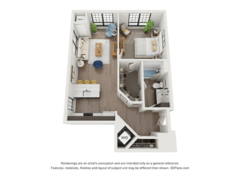 1 bedroom 1 bathroom floor plan B at The Landing at 1001 NP, Fargo, ND 58102
