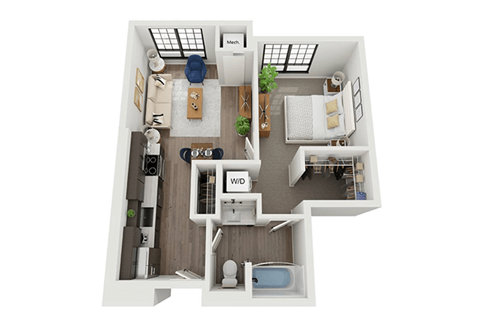 1 bedroom 1 bathroom floor plan C at The Landing at 1001 NP, Fargo, North Dakota 58102