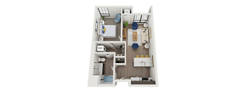 1 bedroom 1 bathroom floor plan E at The Landing at 1001 NP, Fargo, ND, 58102