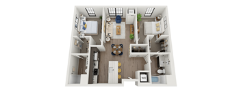 2 bedroom 2 bathroom floor plan A at The Landing at 1001 NP, Fargo, North Dakota 58102