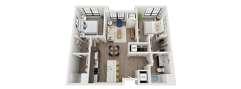 2 bedroom 2 bathroom floor plan B at The Landing at 1001 NP, Fargo, ND 58102