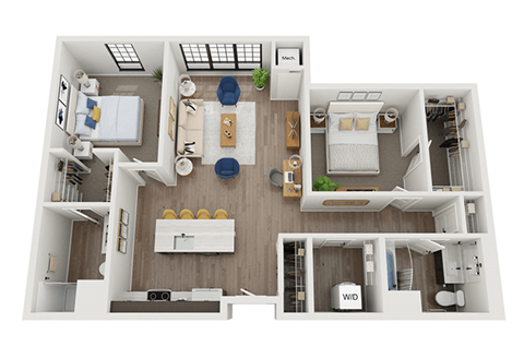 2 bedroom 2 bathroom floor plan Fat The Landing at 1001 NP, Fargo, ND 58102