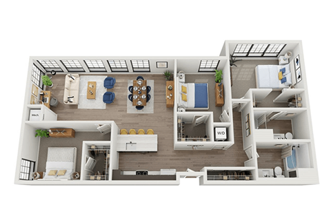 3 bedroom 2 bathroom floor plan Aat The Landing at 1001 NP, Fargo, ND 58102