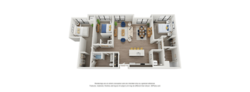 3 bedroom 2 bathroom floor plan B at The Landing at 1001 NP, Fargo, North Dakota 58102