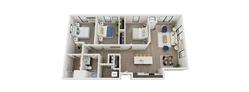 3 bedroom 2 bathroom floor plan C at The Landing at 1001 NP, Fargo, North Dakota, 58102