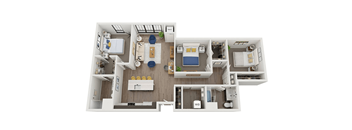 3 bedroom 2 bathroom floor plan D at The Landing at 1001 NP, Fargo, ND, 58102