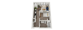 Studio 1 bathroom floor plan D at The Landing at 1001 NP, Fargo, NB 58102