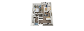 1 bedroom 1 bathroom floor plan F at The Landing at 1001 NP, Fargo, ND 58102
