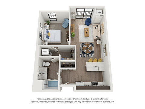 1 bedroom 1 bathroom floor plan F at The Landing at 1001 NP, Fargo, ND 58102