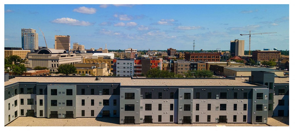 a view of the city from the top of a building at The Landing at 1001 NP, Fargo, North Dakota 58102