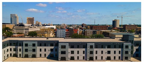 a view of the city from the top of a building at The Landing at 1001 NP, Fargo, North Dakota 58102