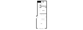 A floor plan of a two-story home with a living room, bedroom, and a bathroom.