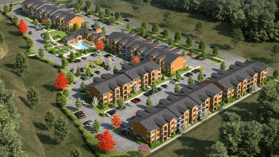 an aerial view of an apartment complex