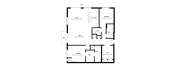A floor plan of a house with a living room, kitchen, dining room, and bedrooms.