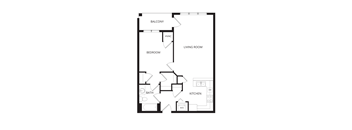 a floor plan of a unit with a bedroom and a living room