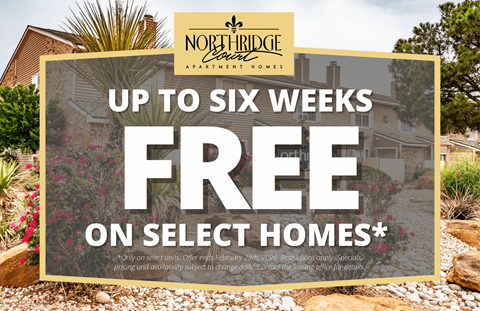 A sign advertising free weeks on select homes at Northbridge Country Apartments.