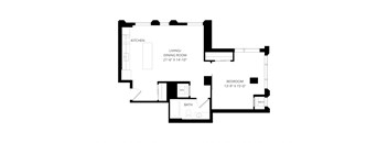 a floor plan of an open floor plan with a bedroom and a living room