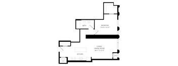 a floor plan of an open floor plan with a bedroom and a living room