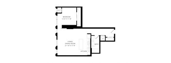 a floor plan of a house with a bedroom and a living room