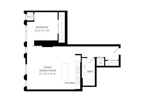 a floor plan of a house with a bedroom and a living room