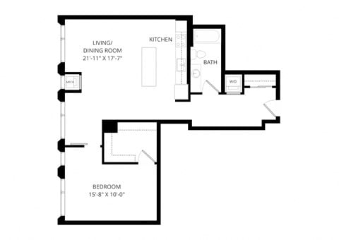 a floor plan of a house with a bedroom and a living room