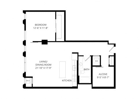 a floor plan of a house with a bedroom and a living room