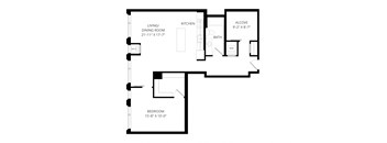 a floor plan of a house with a bedroom and a living room