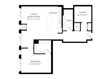 a floor plan of a house with a bedroom and a living room