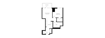 a floor plan of an open floor plan with a bedroom and a living room