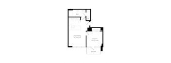 a floor plan of a house with a bedroom and a living room