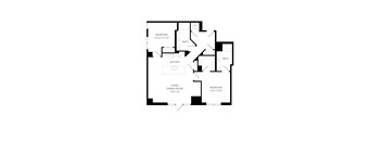 a floor plan of a house with an open floor plan with two bedrooms and a