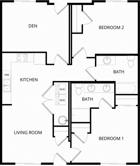 600 Riverside two bedroom Glacier floor plan