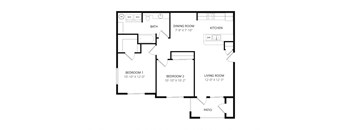 a floor plan of a small house with a garage and a kitchen