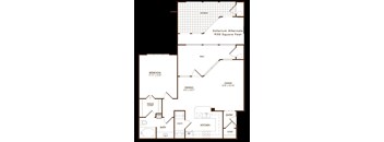 A floor plan of a 950 square feet home with a solarrium.