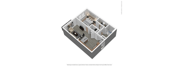 A 3D rendered image of a house layout.