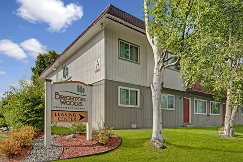 A leasing center for Brighton Woods is shown in the image.